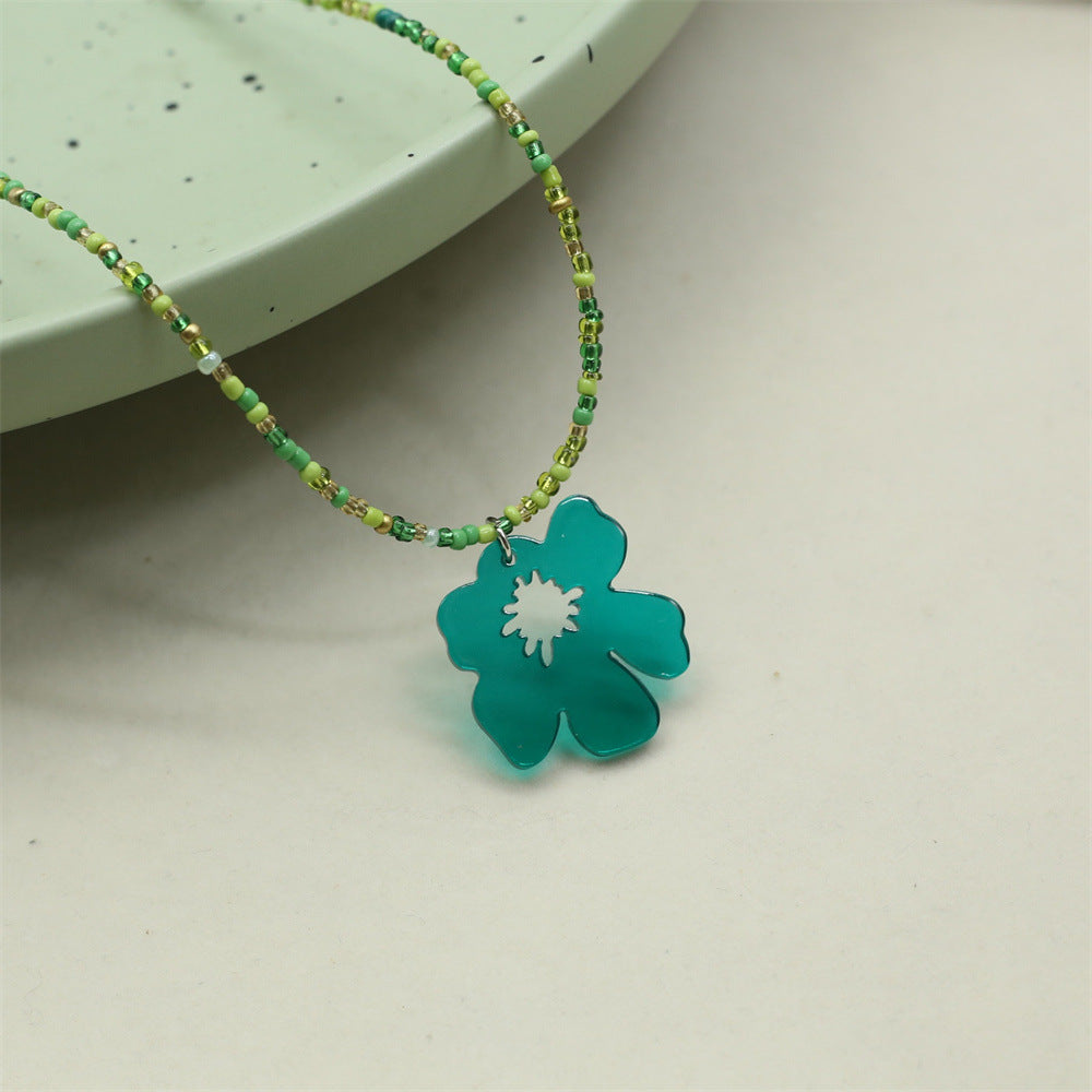 Wholesale Colorful Rice Bead Flower Necklace