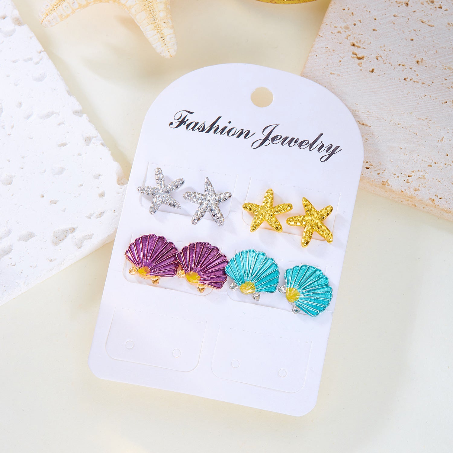 Wholesale sea shell earrings  alloy starfish shell earrings  suit