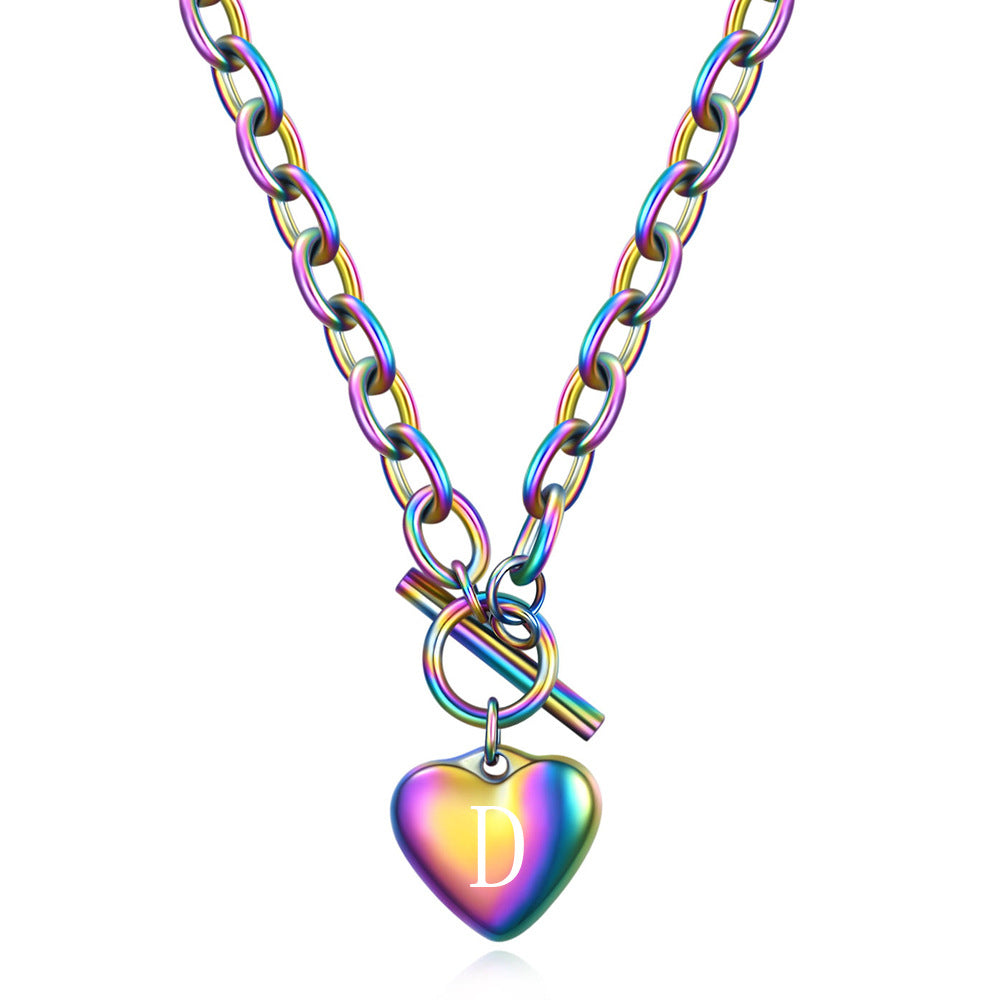 Wholesale Colorful 26 Letters Love Titanium Steel Necklace Heart Pendant Necklace ACC-NE-ZhongZhe001