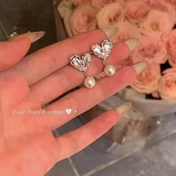 Wholesale love flash diamond pearl earrings