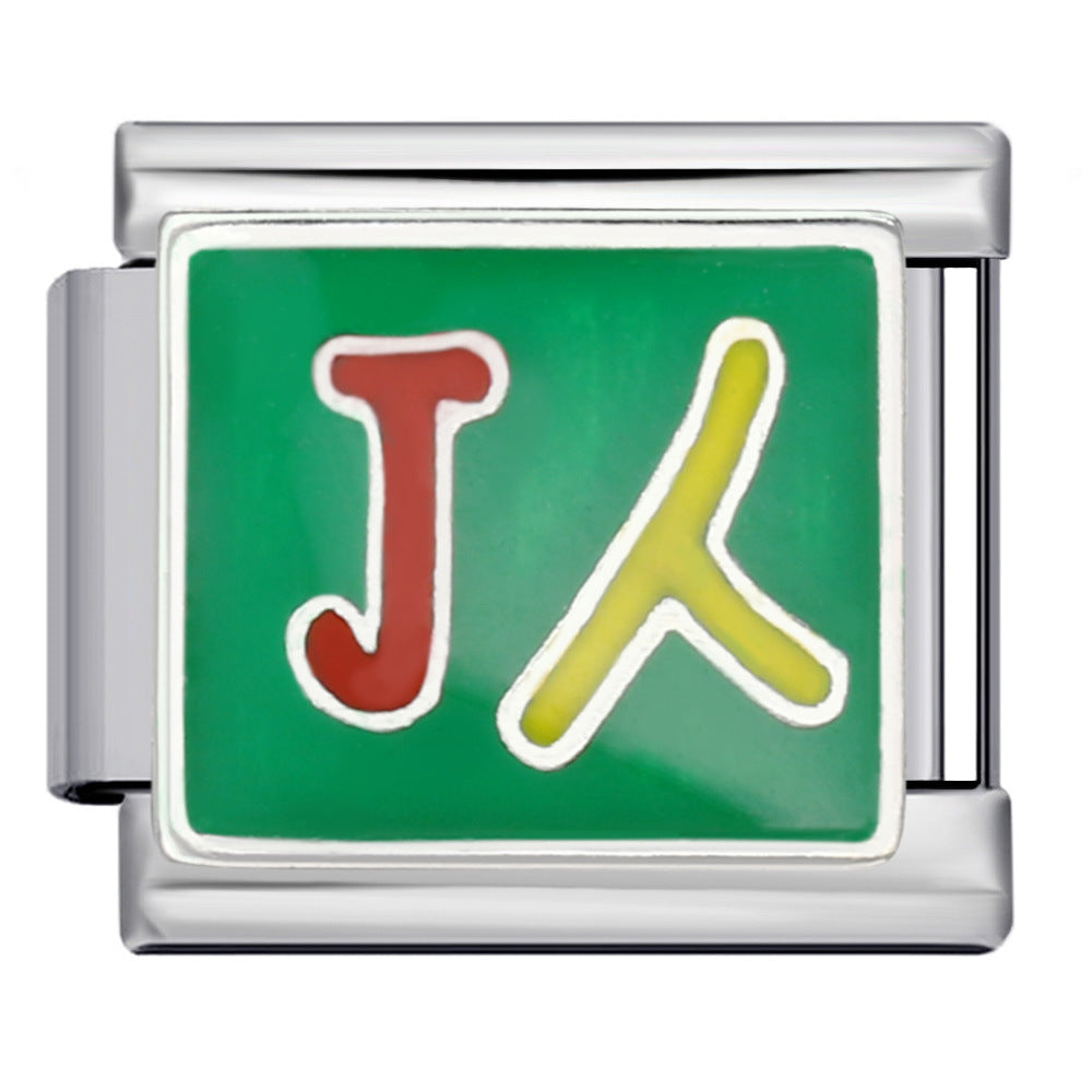 Wholesale  Italian Module Long Edition Letter Titanium Steel Welding Oil Dropping DIY  Charm