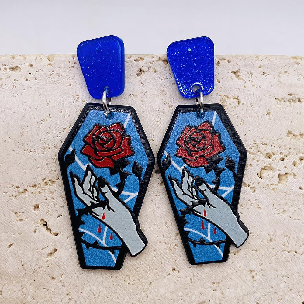 Wholesale  Graffiti Coffin Acrylic Earrings Spider Rose Big Earrings Halloween Earrings