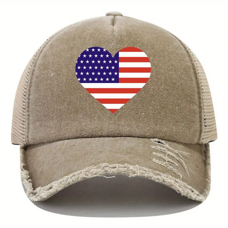 Wholesale of American Independence Day Flag Heart-shaped Printed Cotton Baseball Caps ACC-HT-TangQiu007