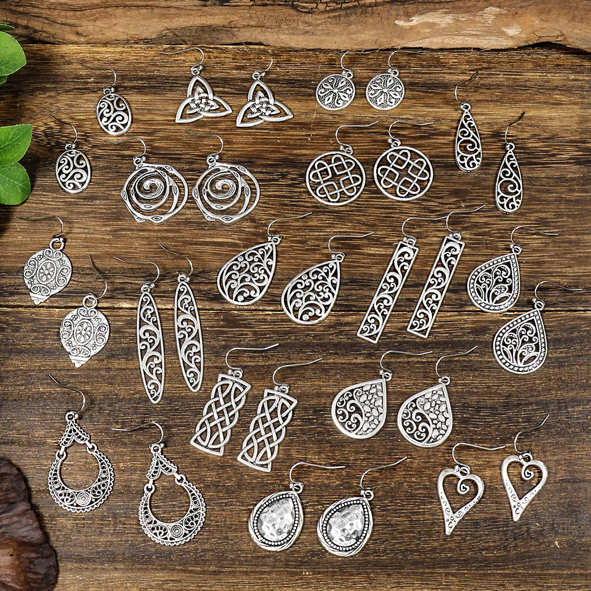 Wholesale Antique Silver Geometric Earring Set Ethnic Style Fashion Jewelry Accessory