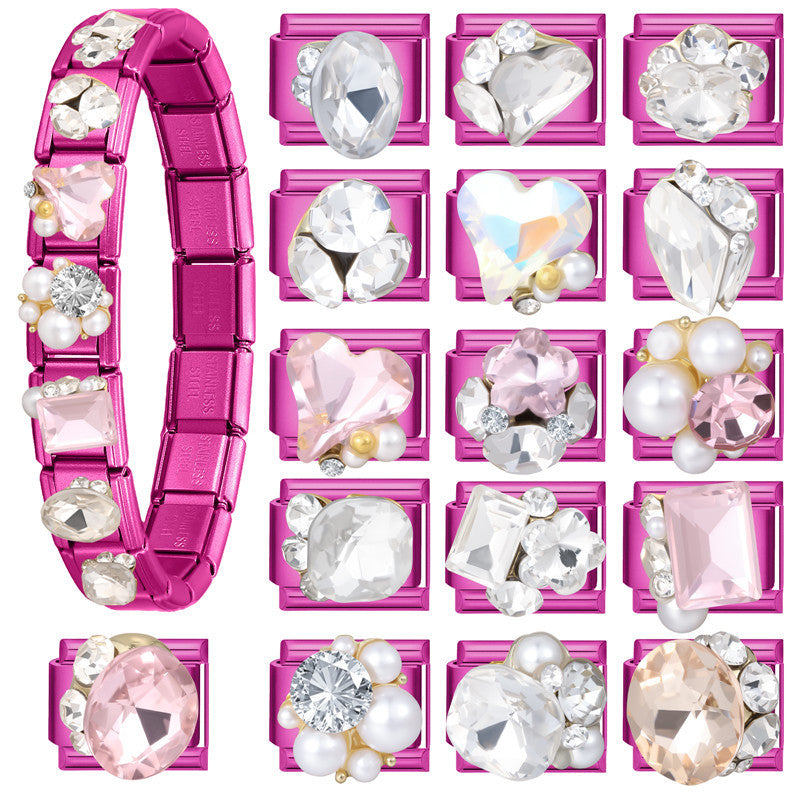 Wholesale DIY Bracelet Accessory Set Pink Crystal Flower Heart Pearl for Jewelry Making Craft Supply