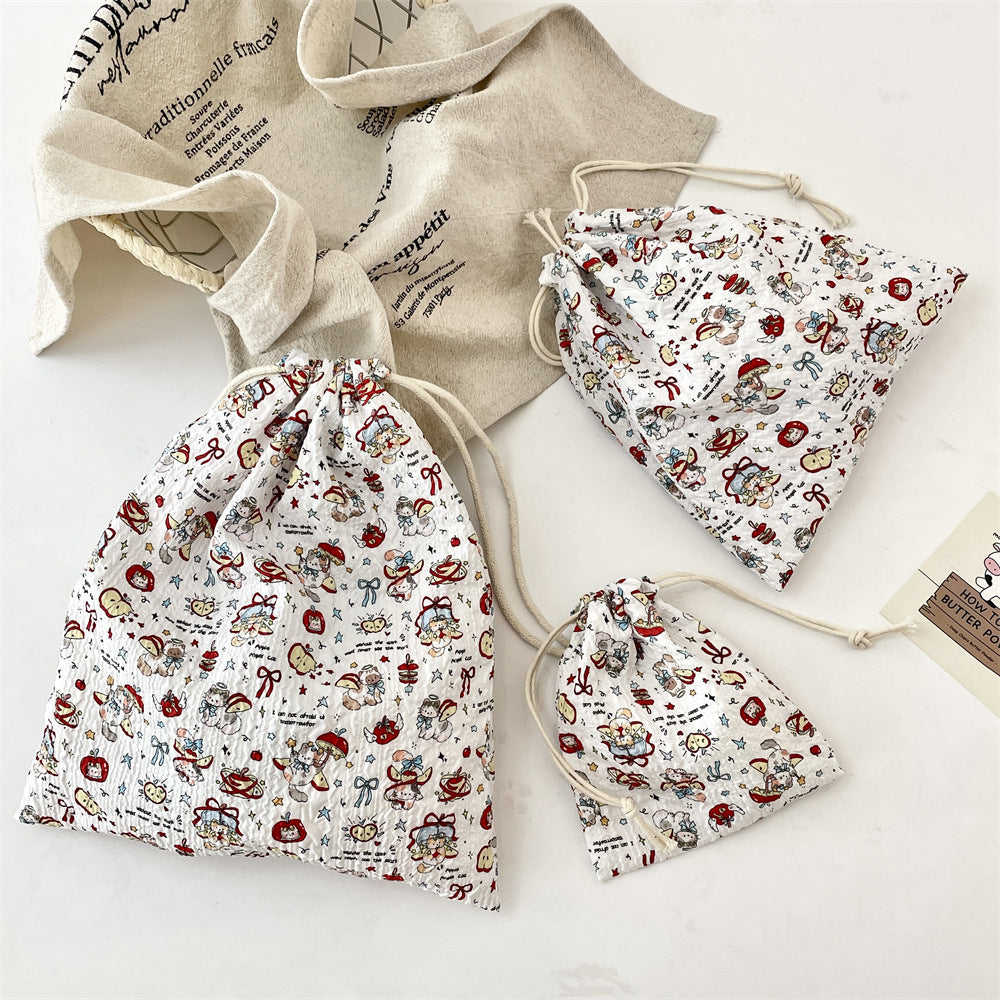 Wholesale Trendy Cartoon Embossed Drawstring Makeup Pouch Small Polyester Cosmetic Storage Bag Dustproof Portable Organizer Fashion Accessory