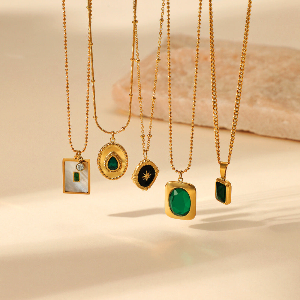 Wholesale  Retro Emerald Stainless Steel Necklace
