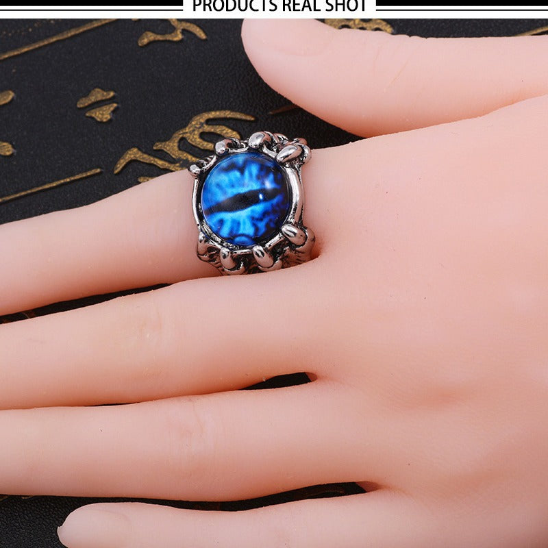 Wholesale Retro Dragon Claw Eye Ring with Red Glasses Detail,  Alloy Punk Jewelry Accessory for Everyday Wear