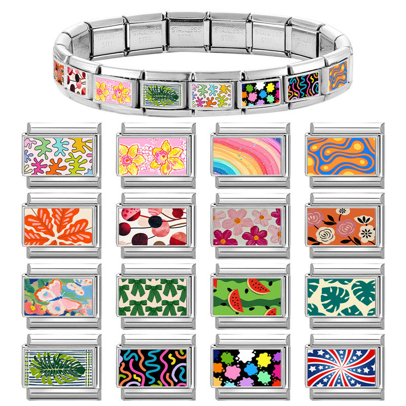 Wholesale  9mm Italian Charm Starter Bracelets DIY square Single Section Creative Stainless Steel Composable Bracelet