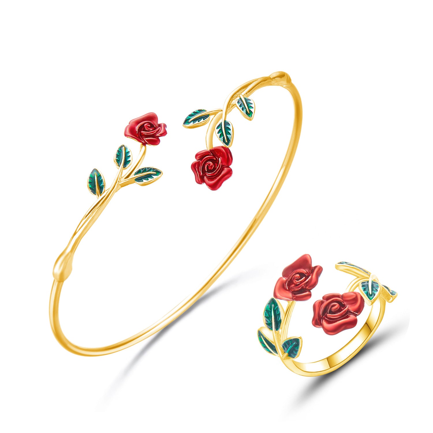 Wholesale Trendy Dripping Oil Gold Alloy Jewelry Set Ring And Bracelet For Women Gift