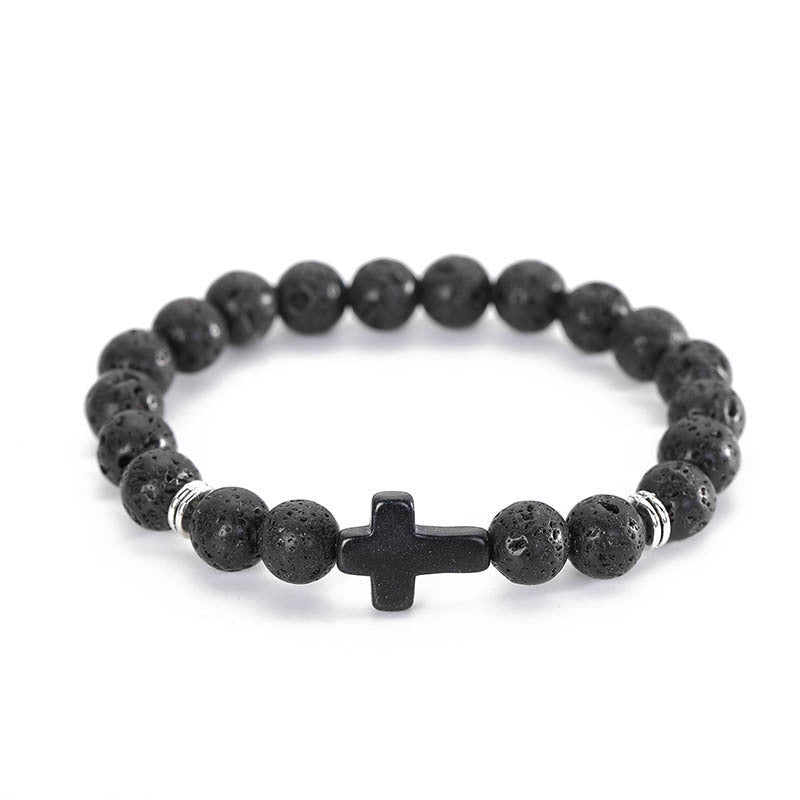 Wholesale Alloy Black Bead Bracelet with Cross Charm - Fashionable European American Style Jewelry Accessory for Everyday Wear