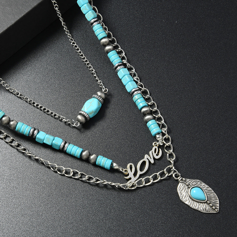 Wholesale Bohemian Turquoise Bead Multi Layer Necklace For Women Long Layered Fashion Jewelry Gift