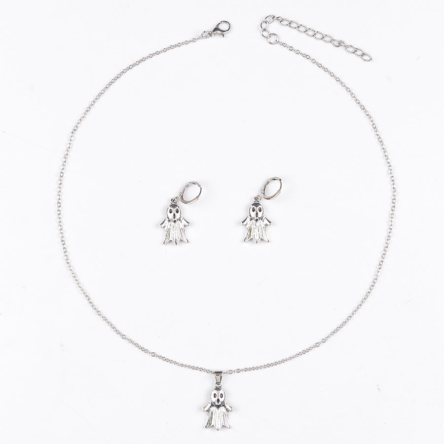 Wholesale  Ghost Pendant Earrings Necklace Set In Gold Zinc Alloy Party Fashion Accessory