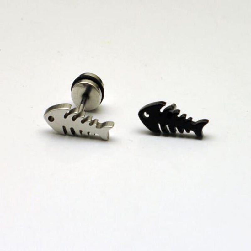 Wholesale Fish Bone Design Titanium Steel Earrings Men' s Simple Fashion Accessory