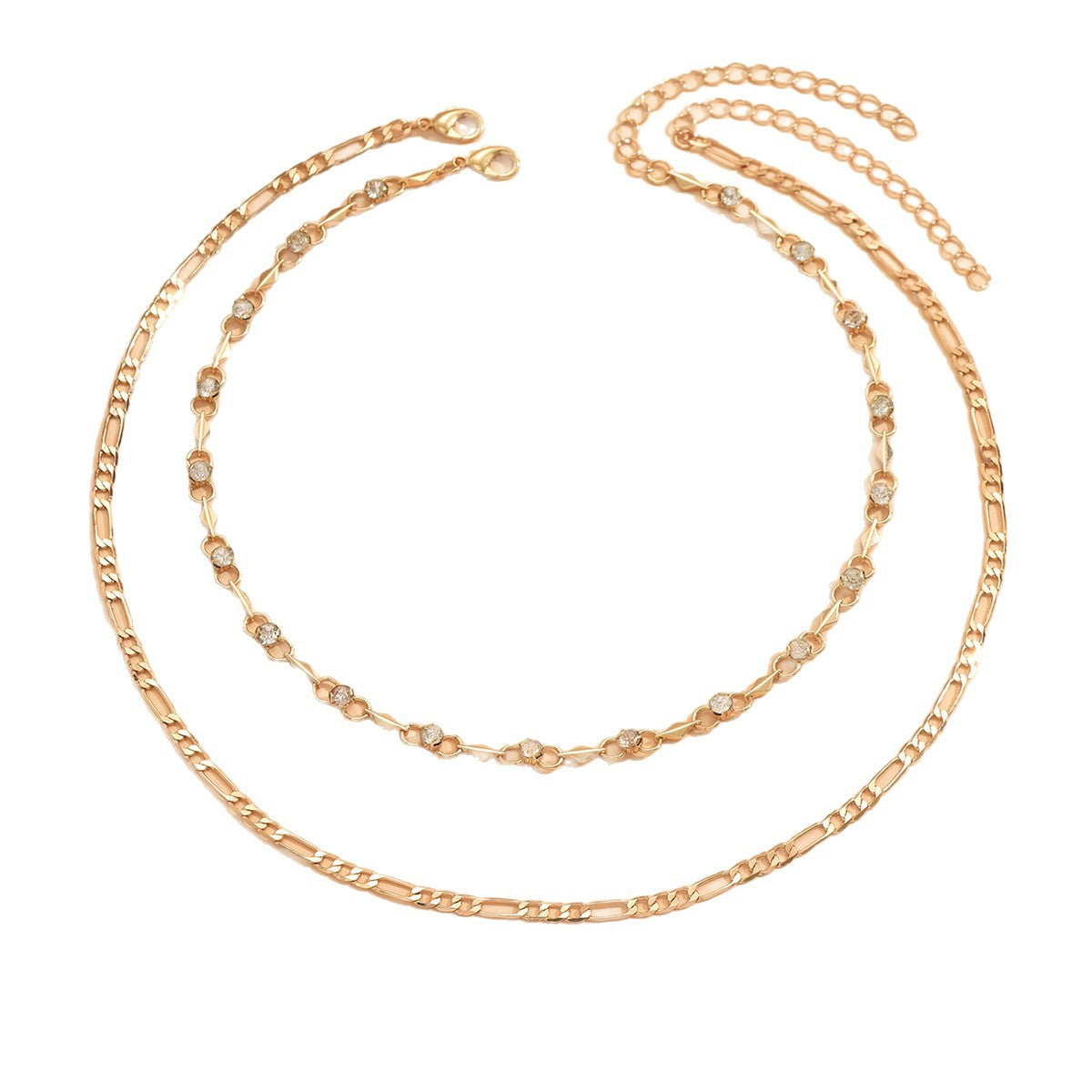 Wholesale rhinestone handmade chain choker versatile double-layer copper necklace
