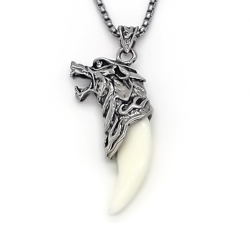 Wholesale  alloy wolf head wolf tooth pendant necklace