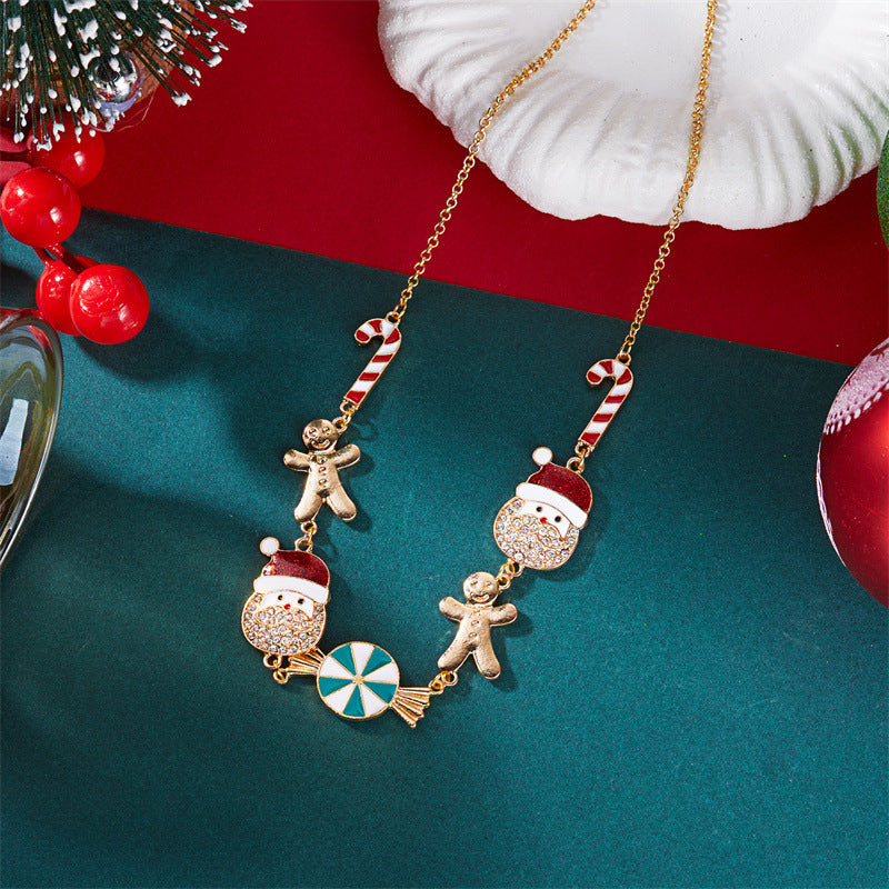 Wholesale Christmas Gingerbread Man Cane  Bracelet Necklace Set