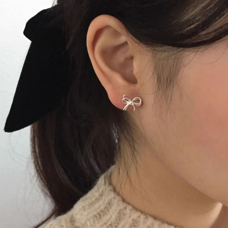 Wholesale 925 Silver Heart Simple Cute Bow Earrings