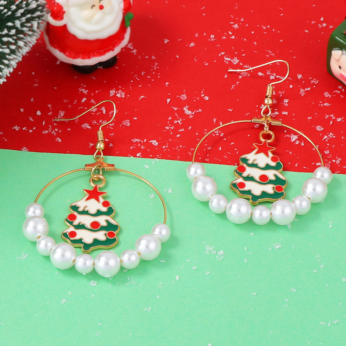 Wholesale Alloy Drop Oil Christmas Tree Large Circle Earrings