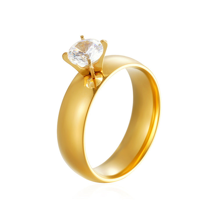 Wholesale zircon couple ring women's 18K gold titanium steel men's ring