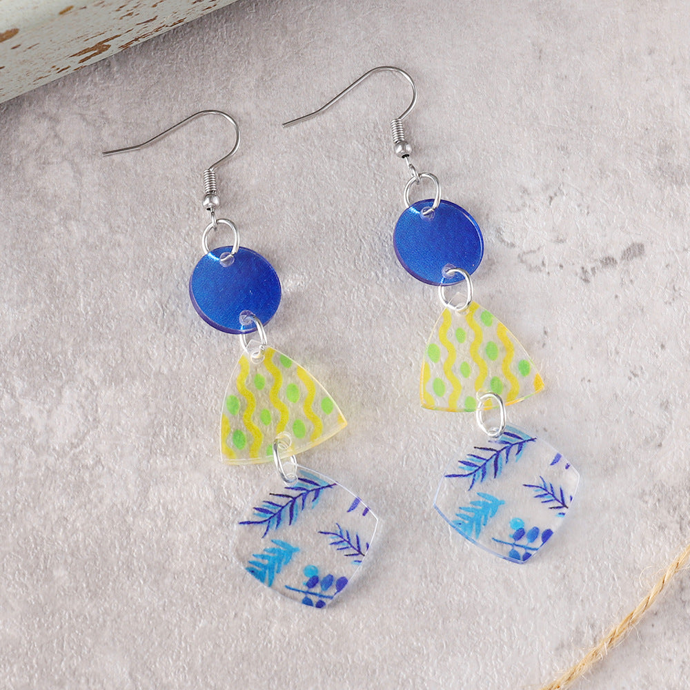 Wholesale Bohemian Wave Dot Leaf Flower Geometric Tassel Acrylic Earrings