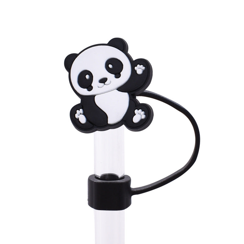 Wholesale Random 100pcs Cute Panda Series PVC Soft Straw Tube Cap