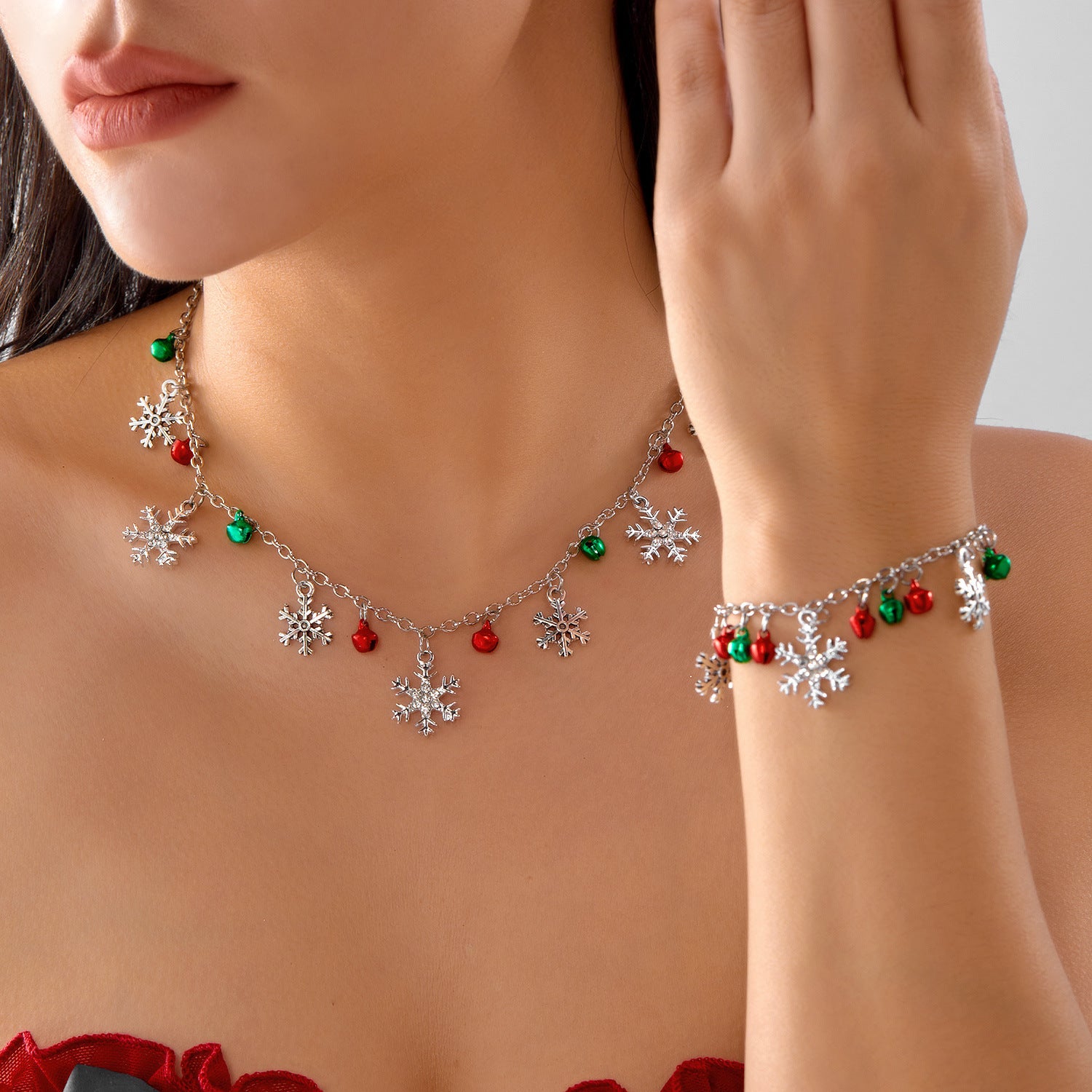 Wholesale  Christmas  featuring colorful bells rhinestone-encrusted snowflakes  Bracelet   Necklace