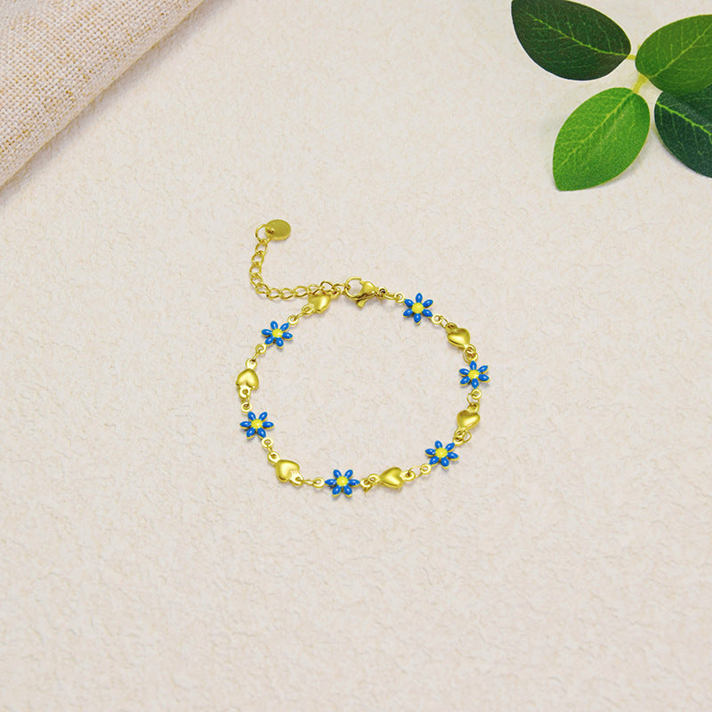 Wholesale Titanium Steel Flower Fashion New Oil Dropping 18K Gold Bracelet