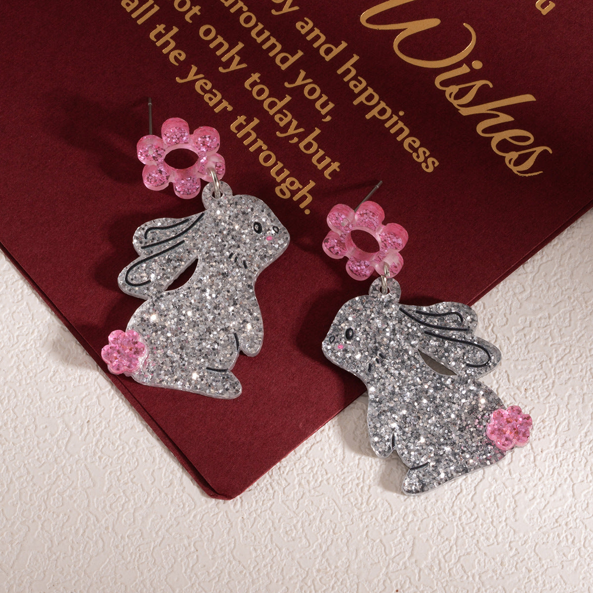 Wholesale  Flash Cute Rabbit Acrylic Ear Drop Light Luxury  Earrings