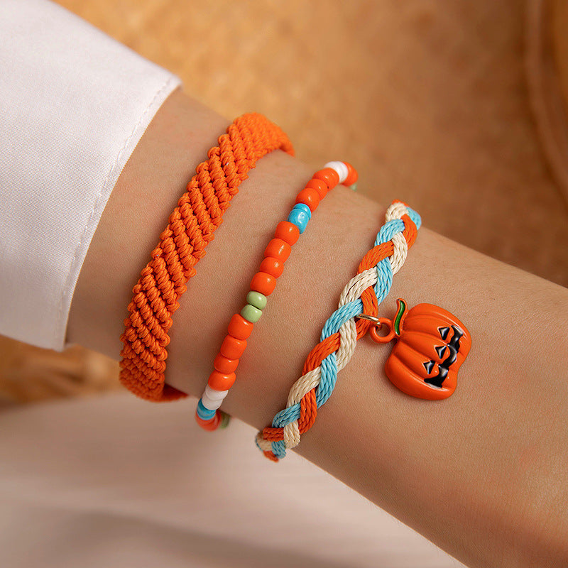 Wholesale Halloween  Pumpkin Rice Bead Bracelet Set