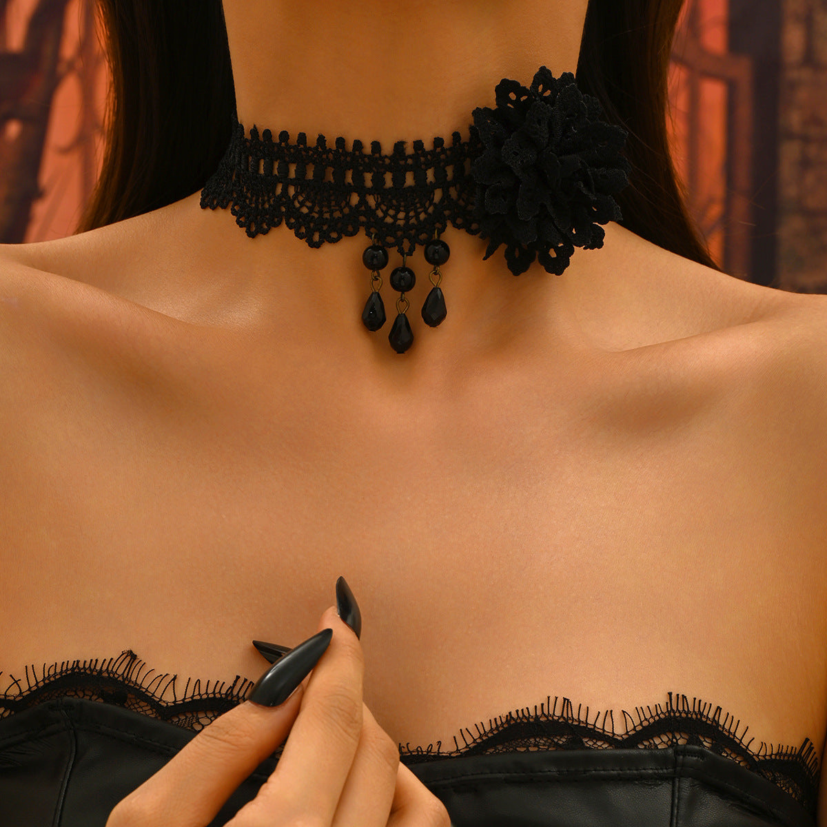 Wholesale  Retro Style  Red Rose Long Tassel Necklace