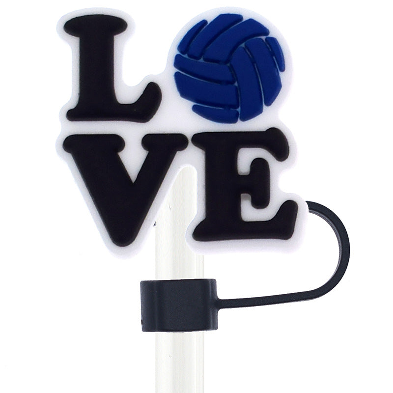 Wholesale Random 100pcs Volleyball Series Straw Tube Cap 10mm Soft Glue Straw Decoration Straw Cover ACC-SCR-RYY039