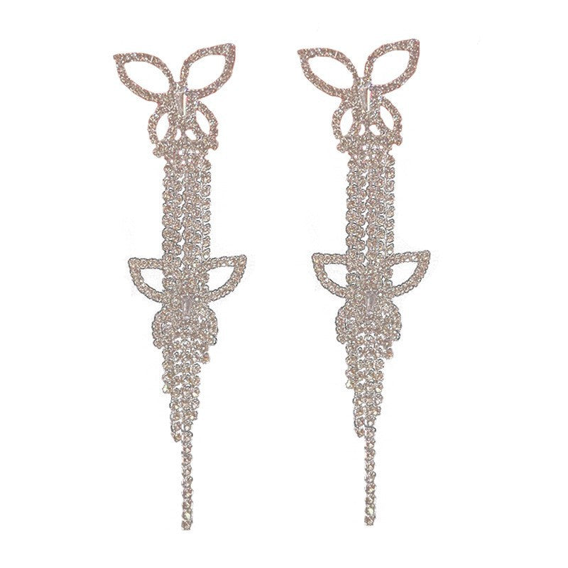 Wholesale 925 silver needle exaggerated butterfly diamond  earrings