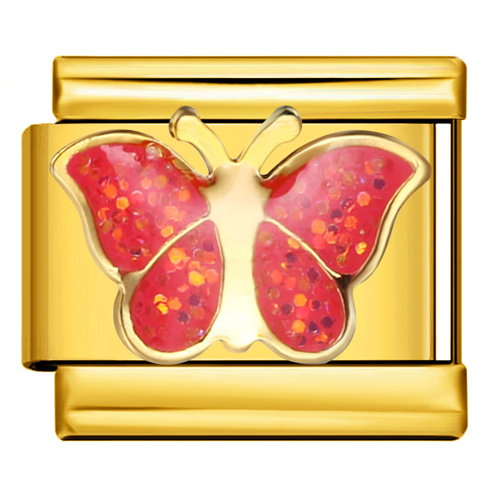 Wholesale Italian Charm Bracelet 9mm DIY Splicing Gold-Based Red Stainless Steel Composable Bracelet