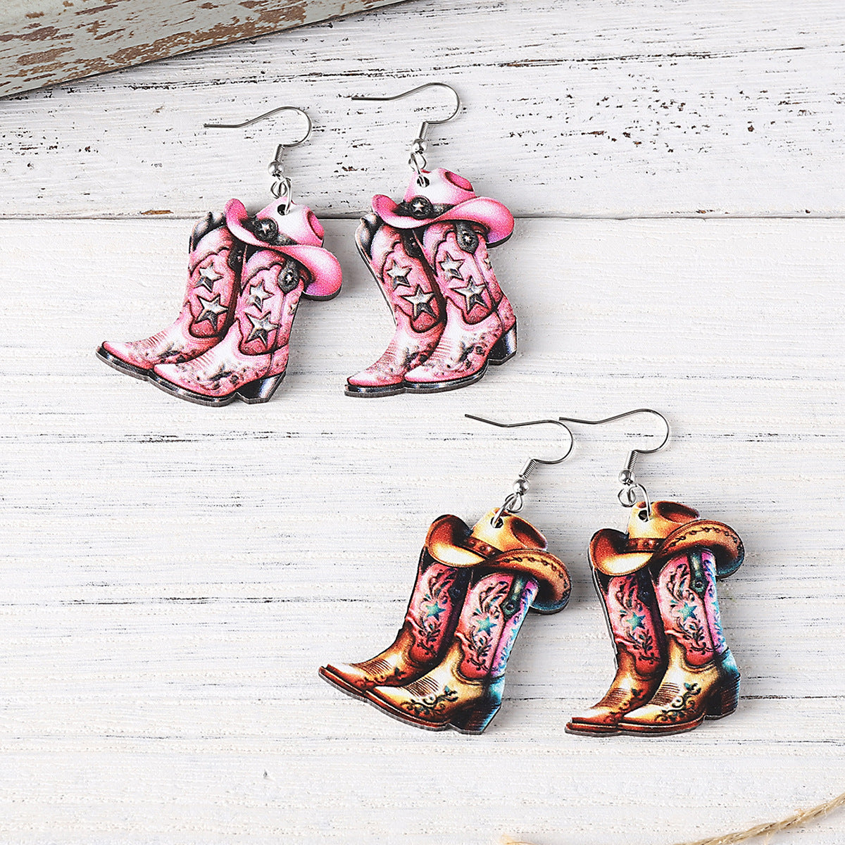 Wholesale Western style cowboy star boots hat pendant earrings