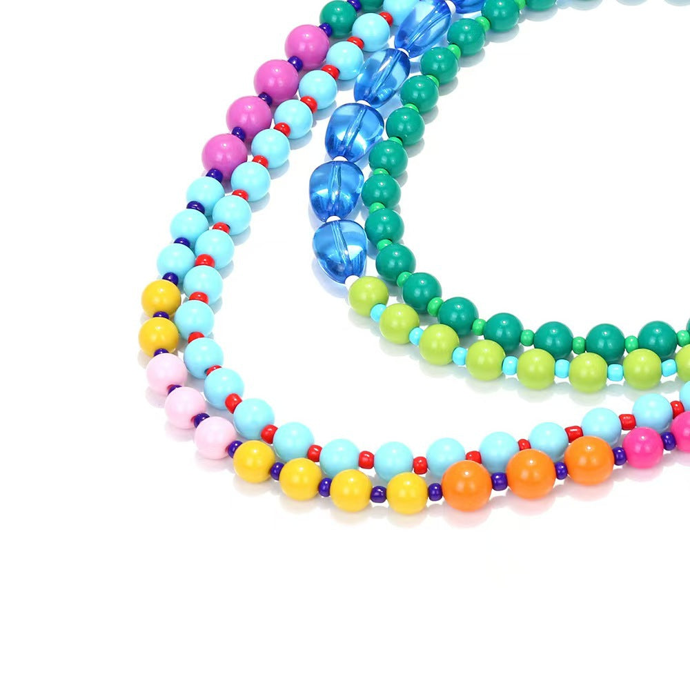 Wholesale Stylish Multi Layer Colorful Beaded Necklace Summer Vacation Stacking Jewelry Accessory