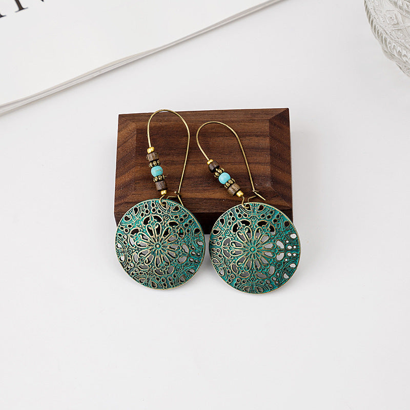 Wholesale Bohemian Owl Dream Catcher Feather Tassel Earrings Turquoise Geometric Carved Fashion Accessory Gift