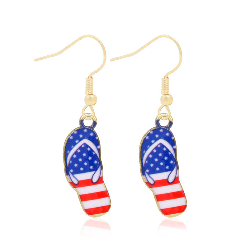Wholesale American Independence Day Alloy Oil Drop Flag Pentagram Angel Earrings ACC-ES-BinLi003