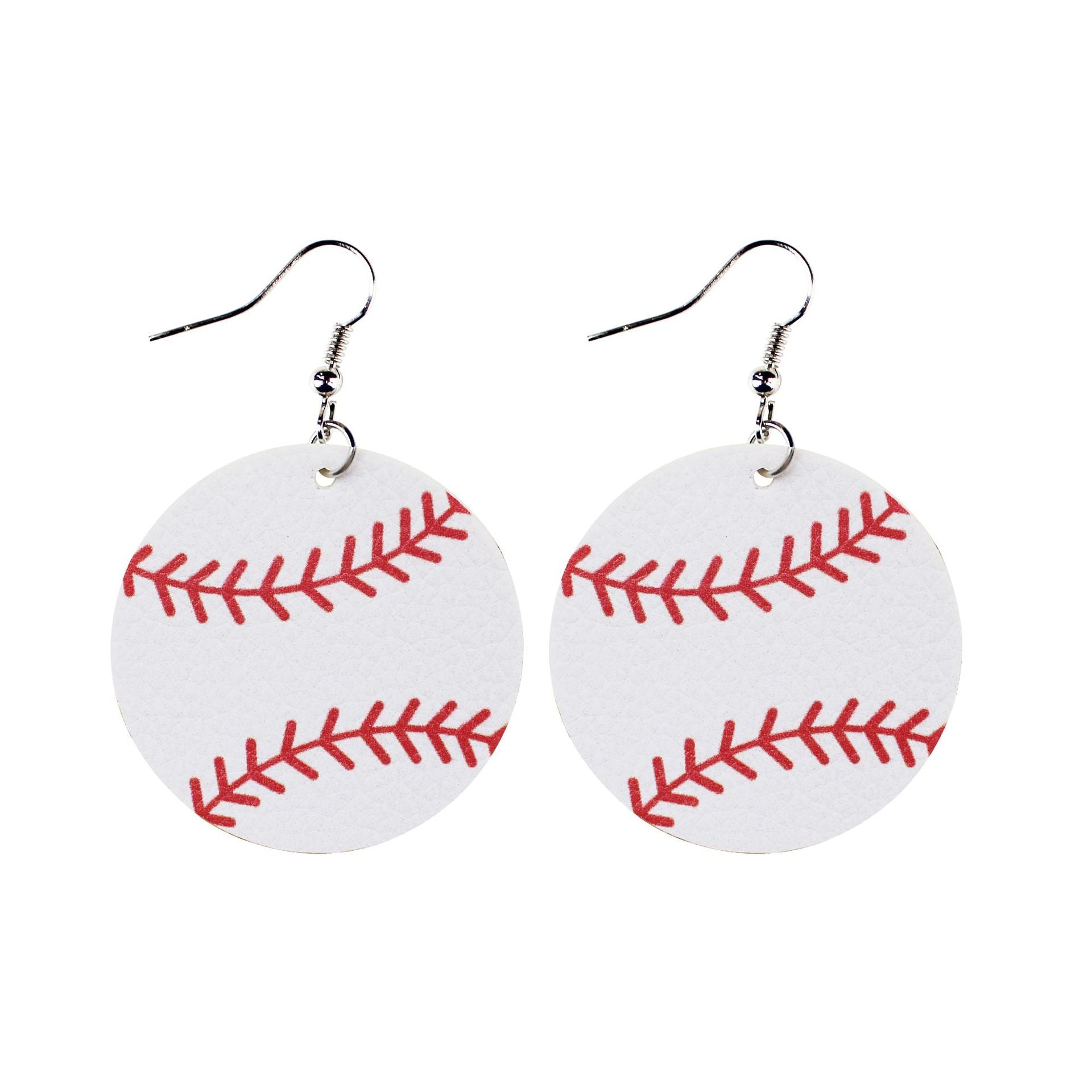 Wholesale drop-shaped round baseball  Leather earrings