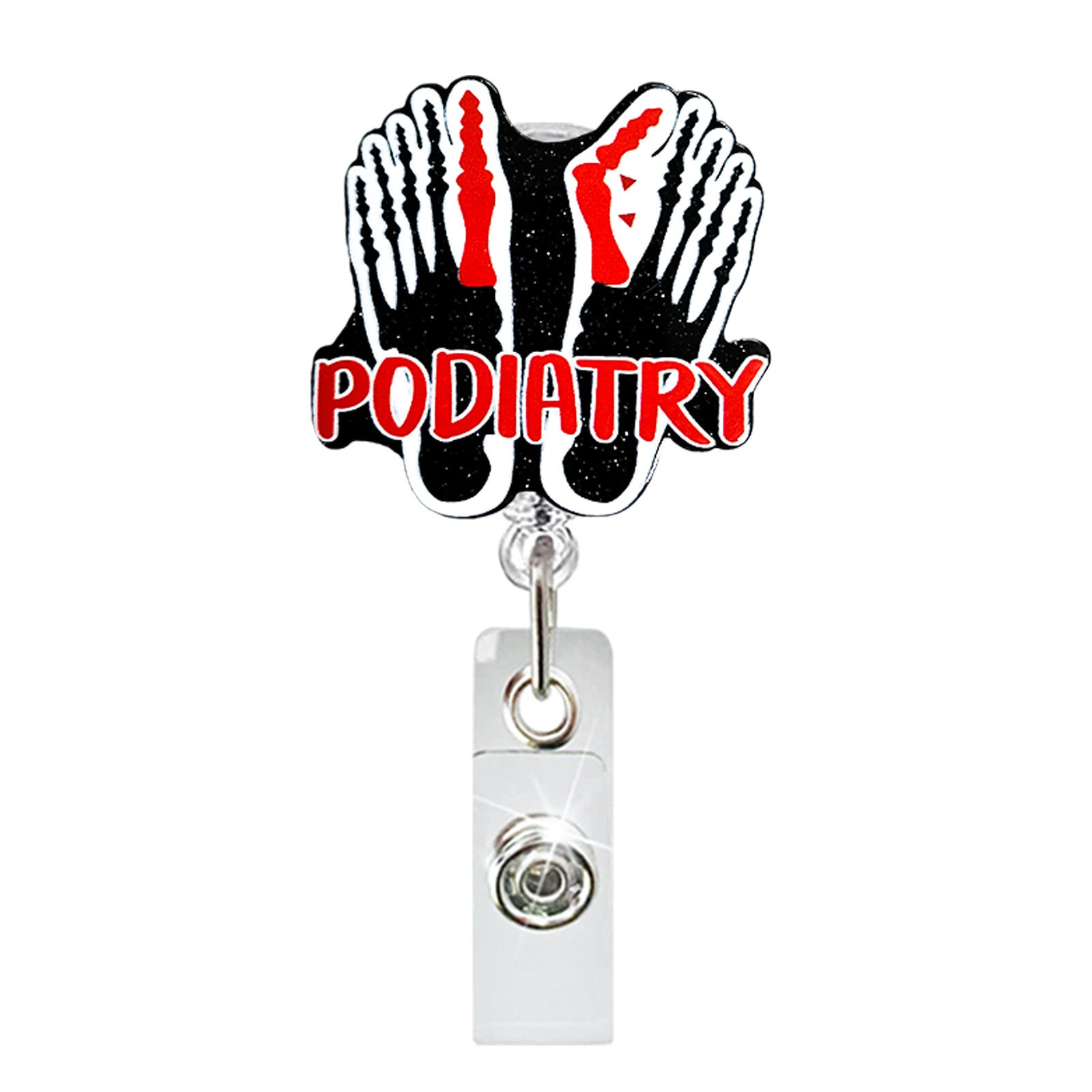 Wholesale Glitter Skeleton Finger Acrylic Badge Scroll Retractable Keychain Badge Reels ACC-KC-ChiHai013