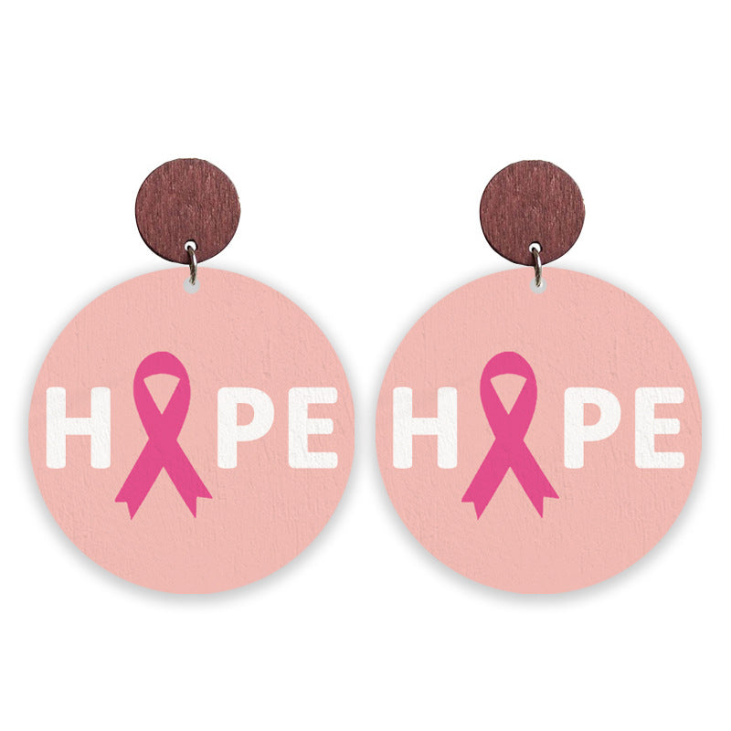 Wholesale 2pcs/pack Cancer Team Struggle Survivor Accessories  Wooden Pattern Earrings