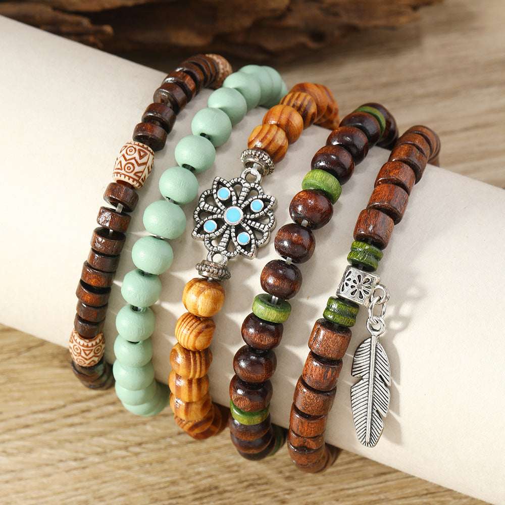 Wholesale Bohemian Feather Multi-color Beaded Bracelet