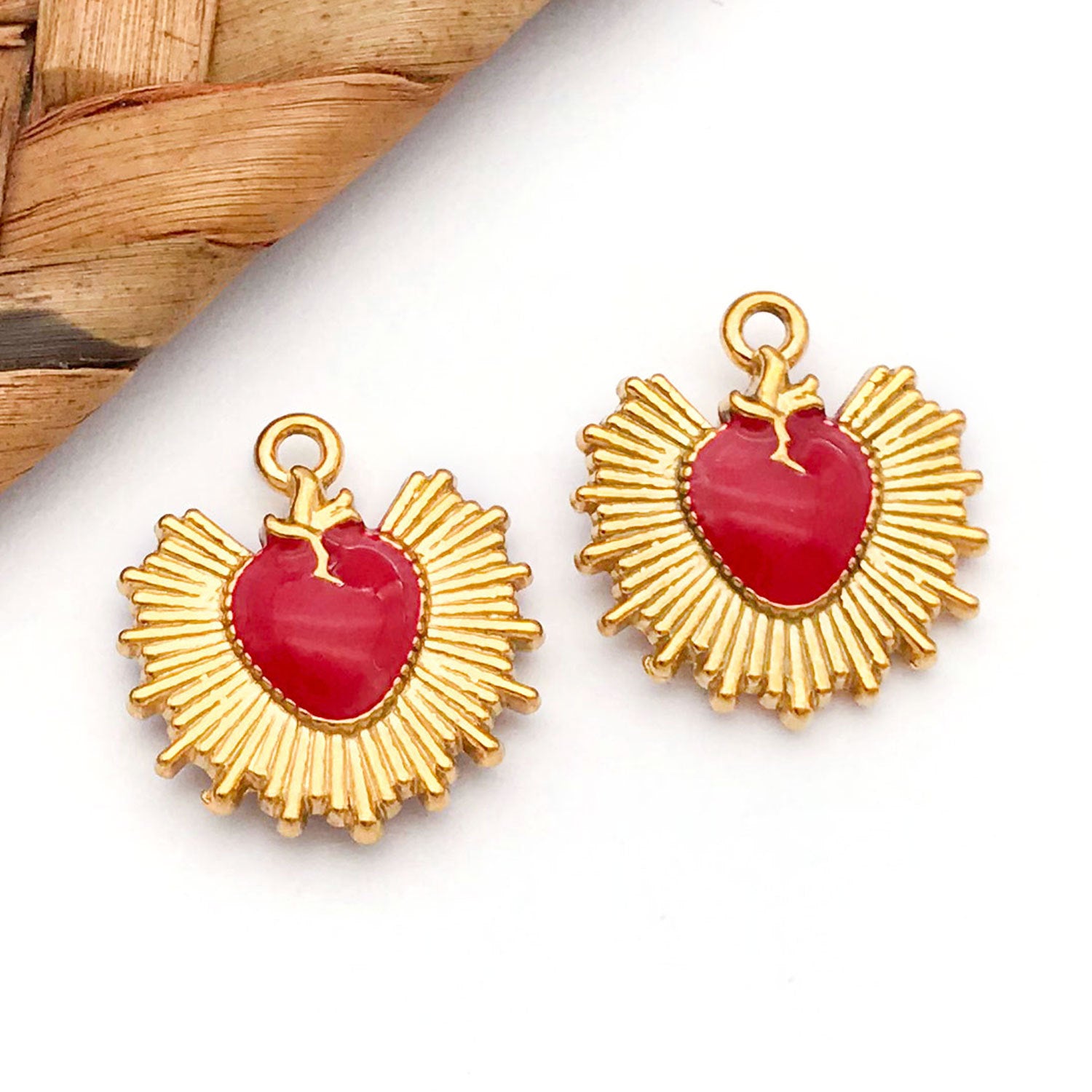 Wholesale Stainless steel gold-plated enamel double-sided heart-shaped  Charms