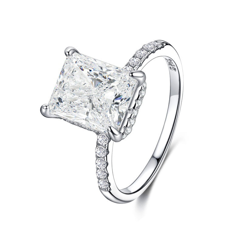 Wholesale square four claw inlaid S925 sterling silver zircon ring