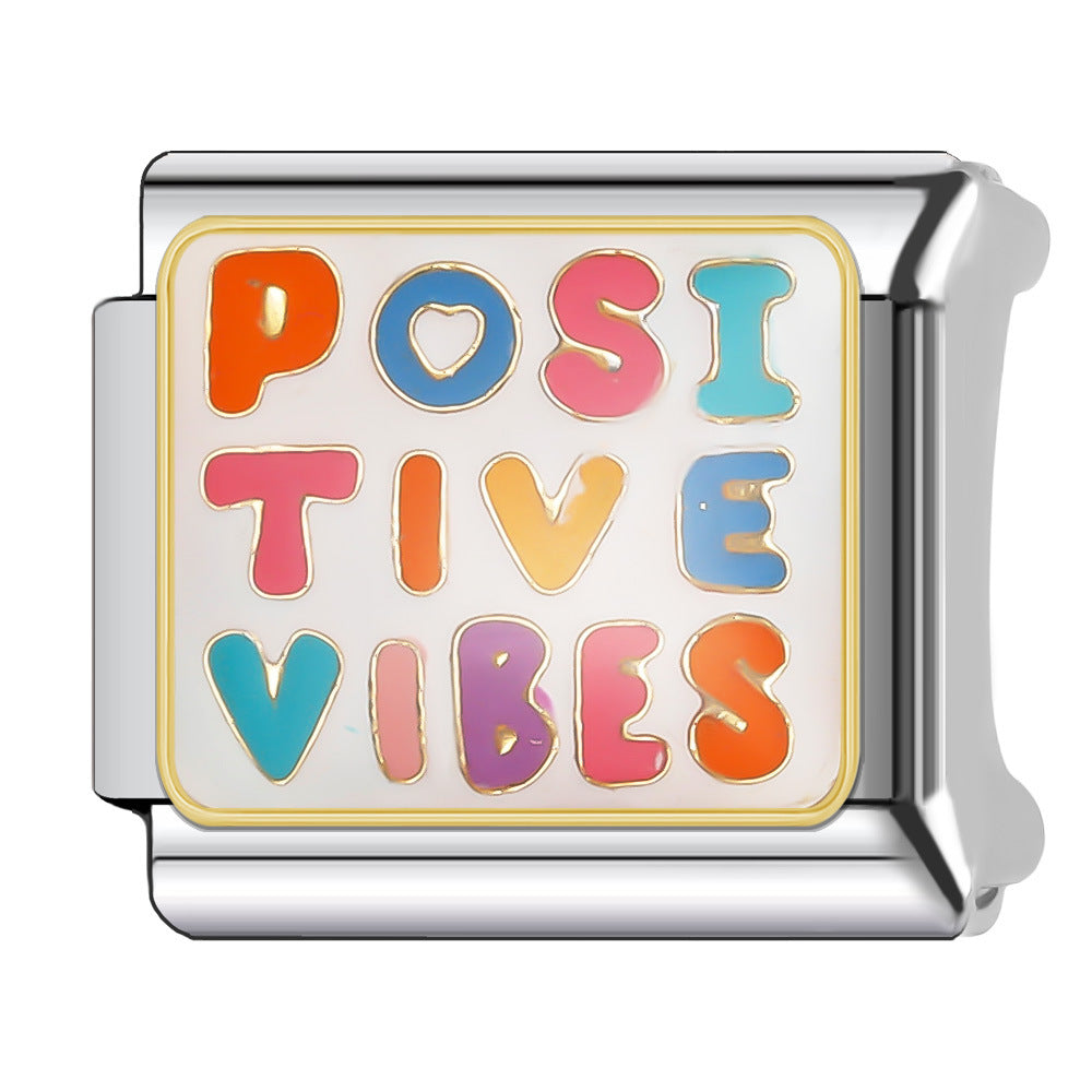 Wholesale Italian Charm Bracelet 9mm DIY Splicing English Series Cute Cartoon Stainless Steel Composable Bracelet