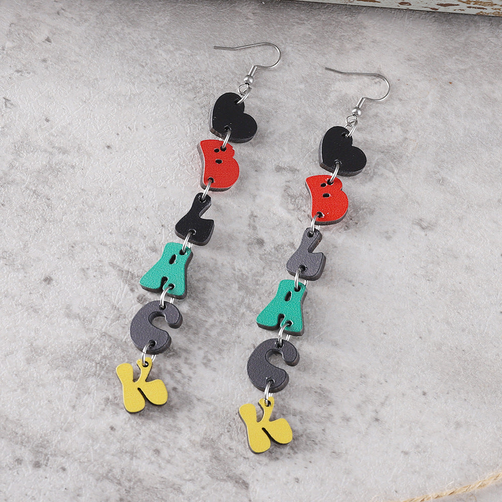 Wholesale June Festival Black Red Yellow Green Love Double-sided Wooden Earrings