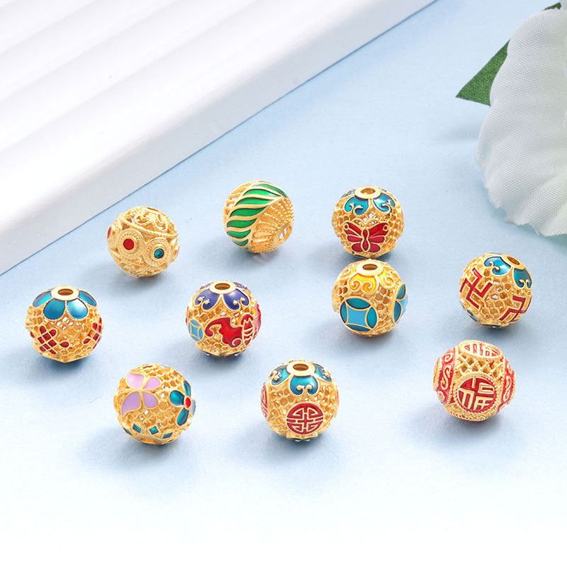 Wholesale S925 sterling silver ancient method sand gold dripping oil burning blue spacer beads