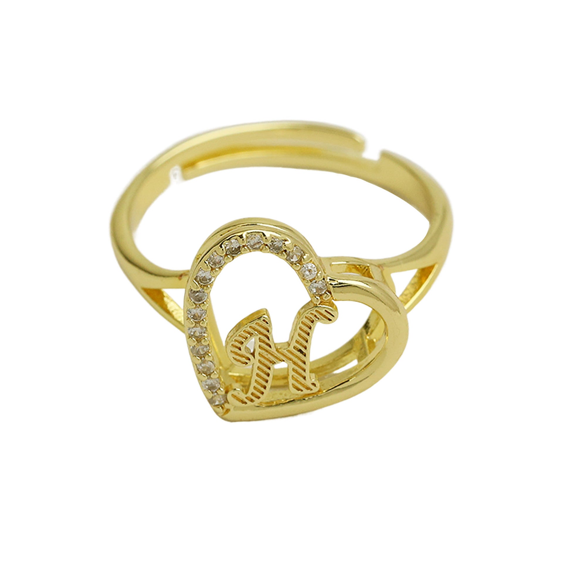 Wholesale  white gold heart-shaped love texture hollow 26 grass English letters open heart ring