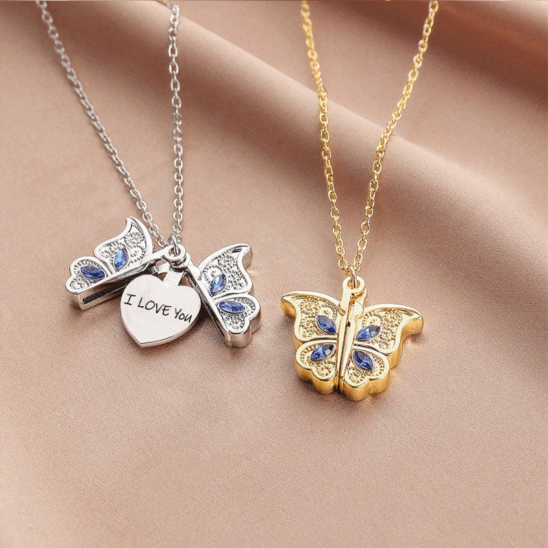 Wholesale I LoveYou Engraving Love Butterfly Necklace Jewelry