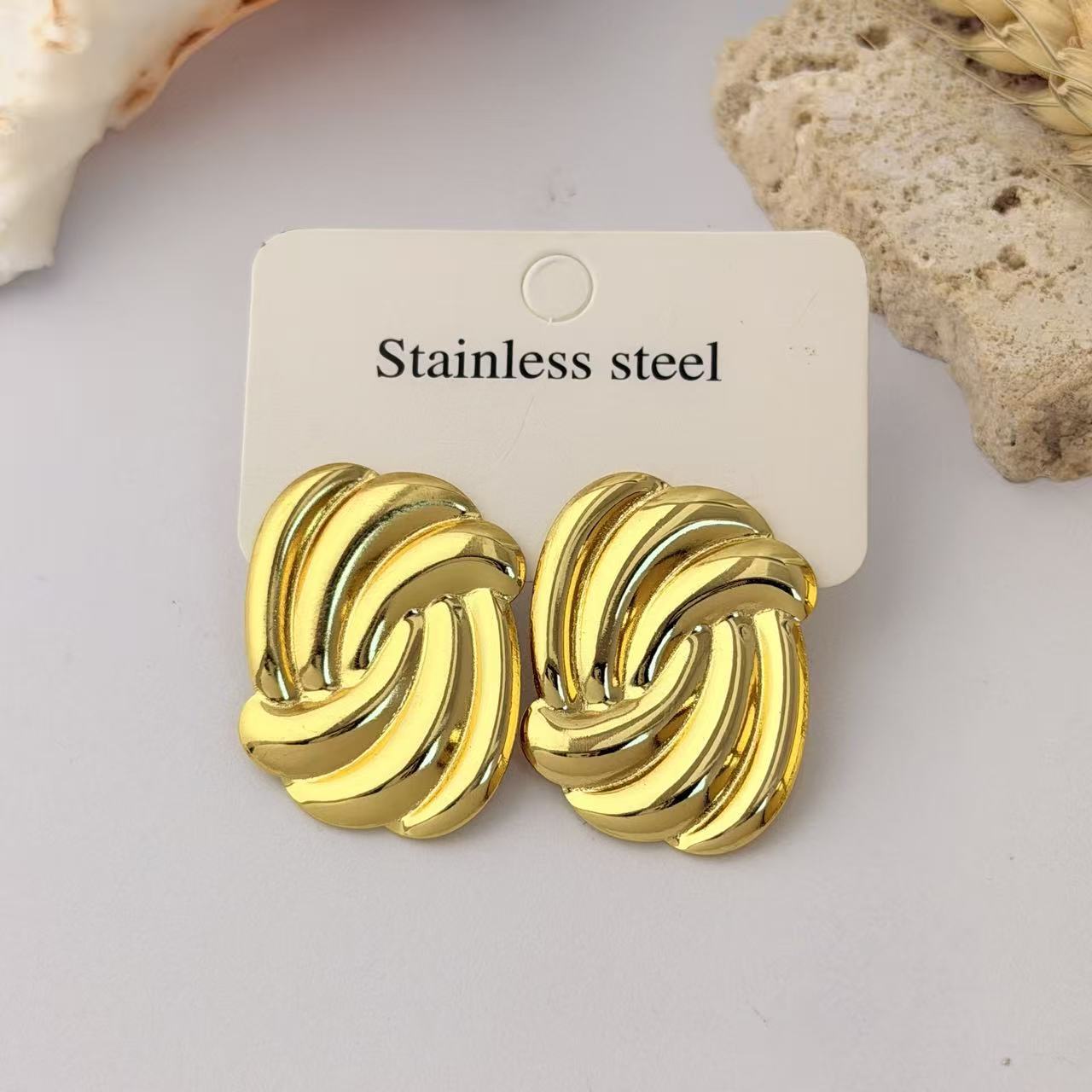 Wholesale Geometric Pleated Earrings 304 Stainless Steel Fashion Jewelry for Women
